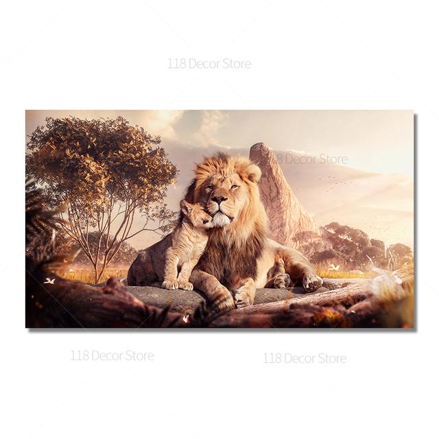

Холст плакаты с дикими животными, настенная живопись, лесные львы, папа и дети, современные принты, произведения искусства, картины для гостиной, домашний декор 21*30cm