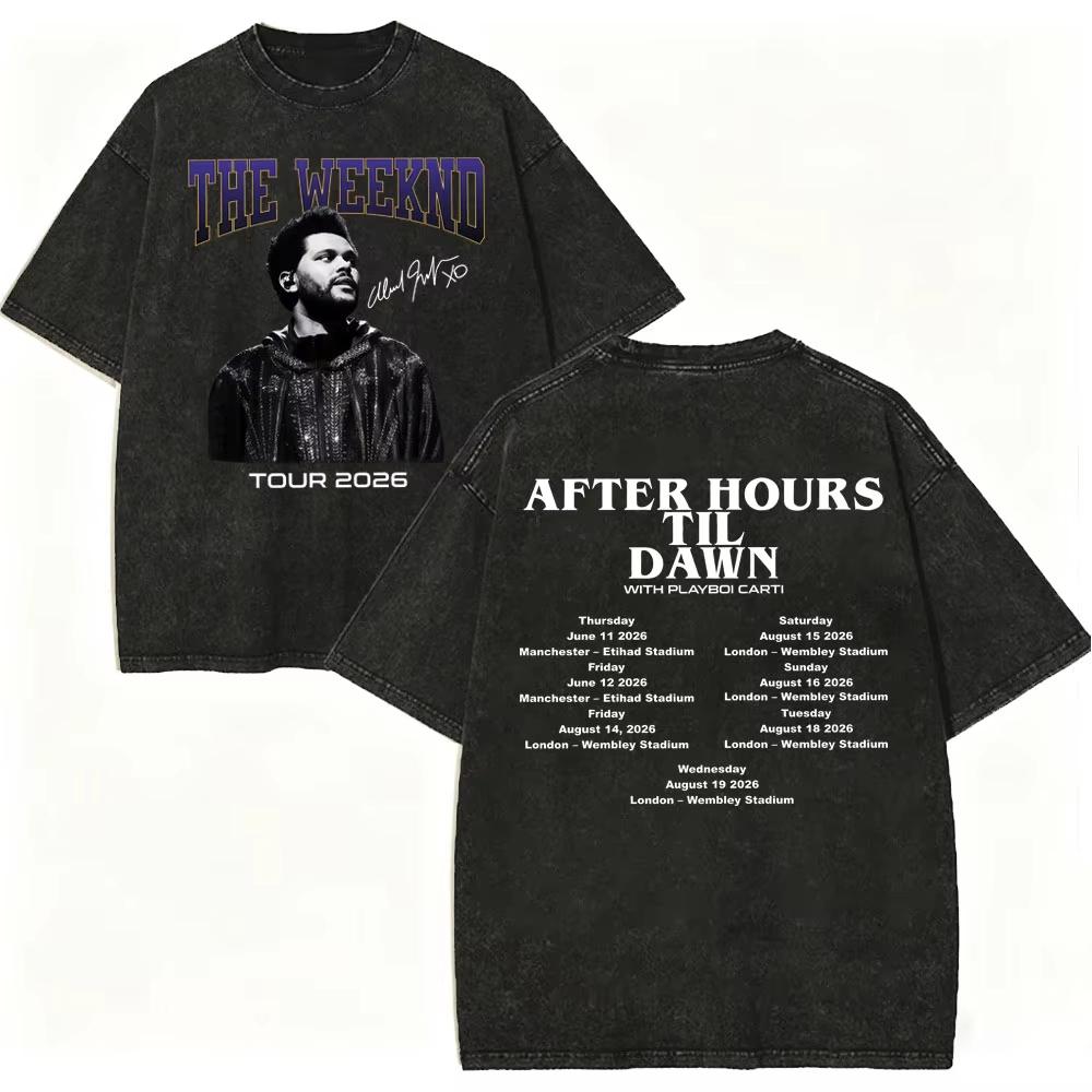 2026 Summer Hot Sale Vintage Washed Rapper The Weeknd Graphic T Shirts After Hours Til Dawn Tour T-shirt Men Women Vintage Streetwear Oversized Tshirt