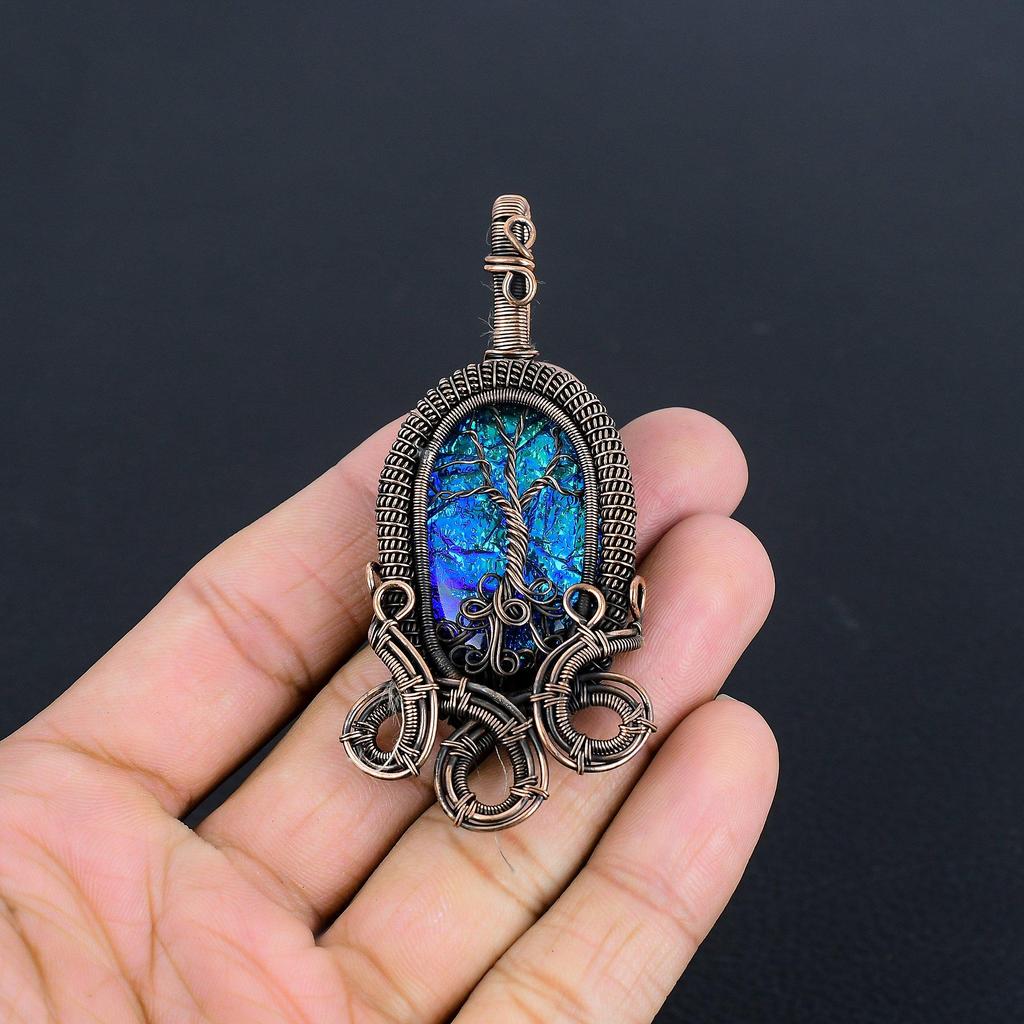 Australian Triplet Opal 999 Copper Wire Wrapped Pendant, Handmade Gemstone Jewelry Pendant Gift For Birthday