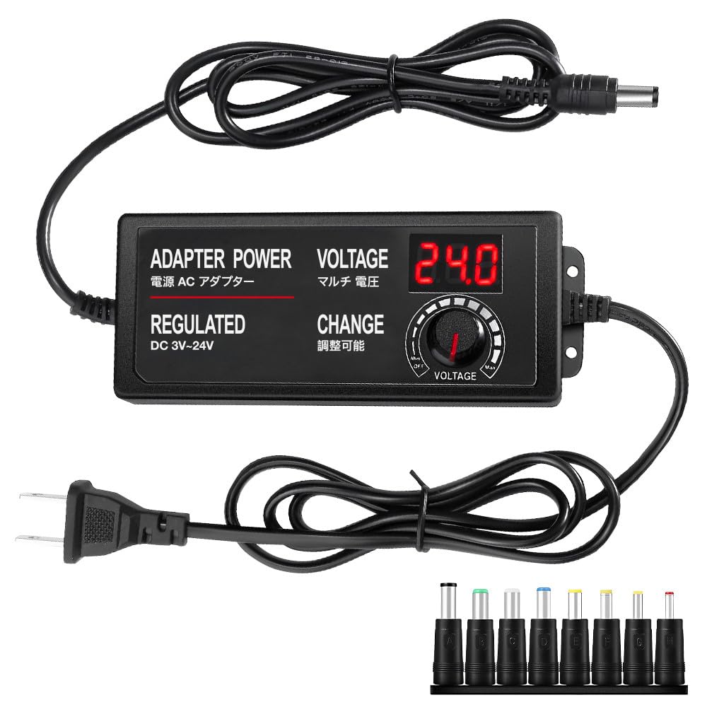 

AC DC with 9 Converter 3A Power Adapter with LCD AC Stabilized Power Supply for LED Universal Multi-Voltage Adapter, 3-24V, 72W, 3A, Plugs, Display,