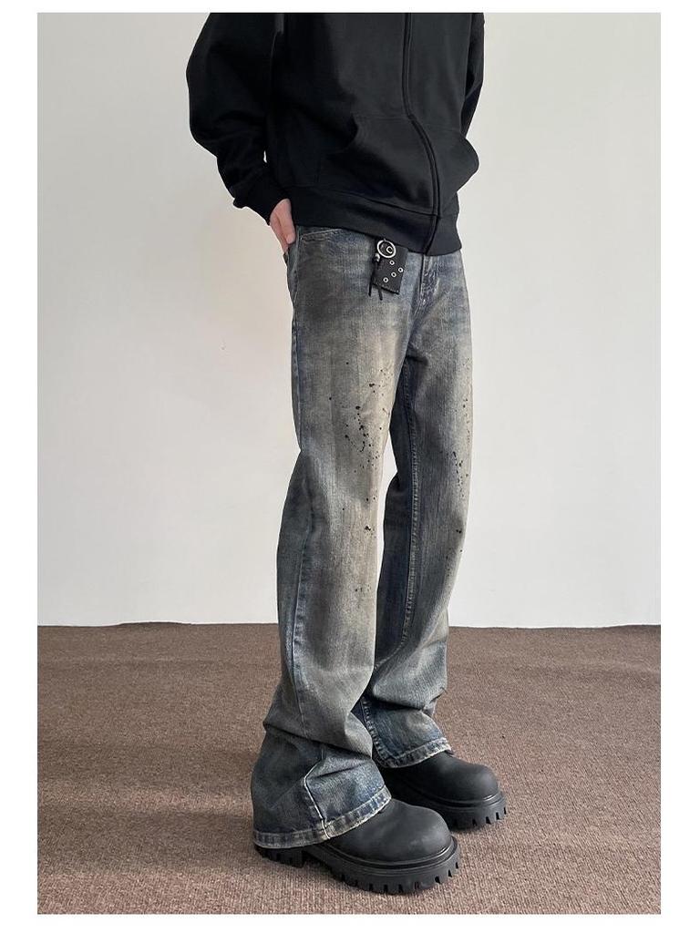 2024 American High Street Ink-Splashed Trendy Flared Jeans