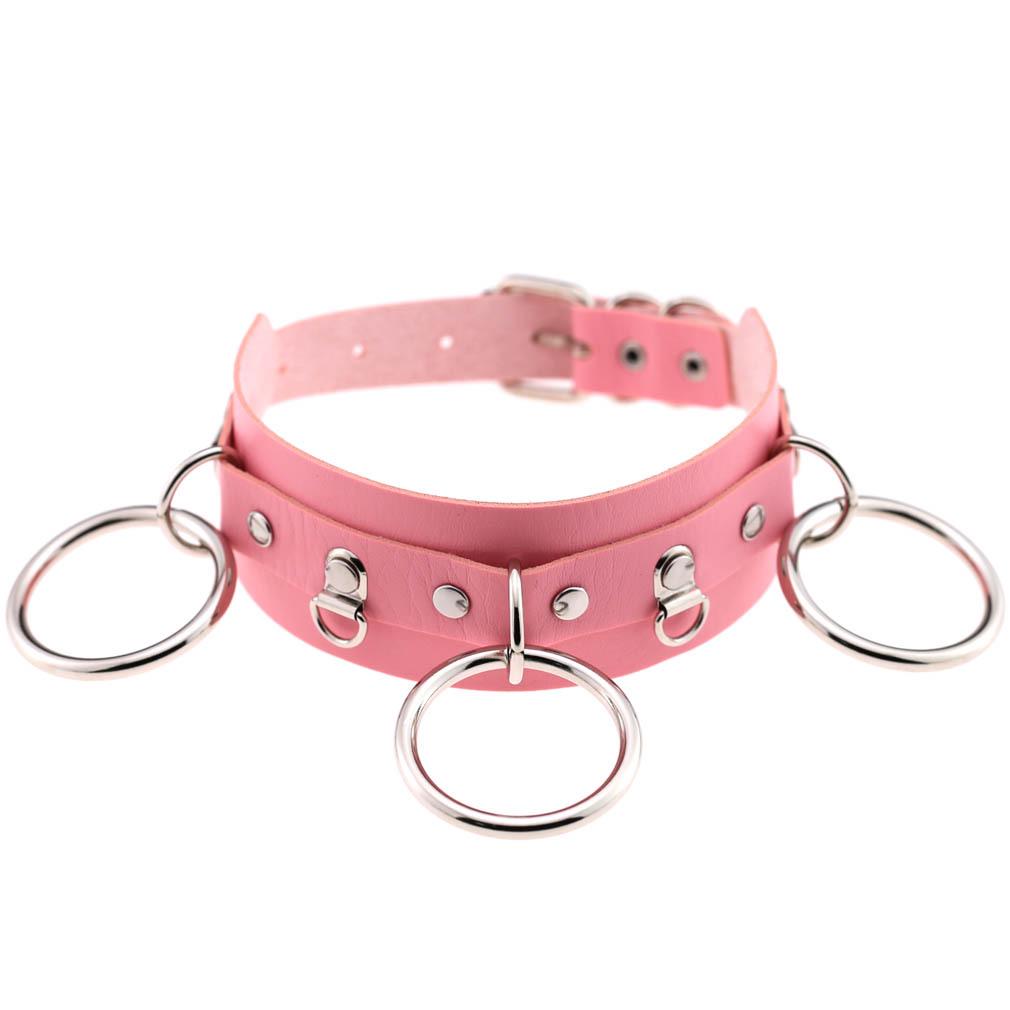 Wild O-Ring Leather Choker, Punk PU Circular Ring Clavicle Necklace for Nightclub