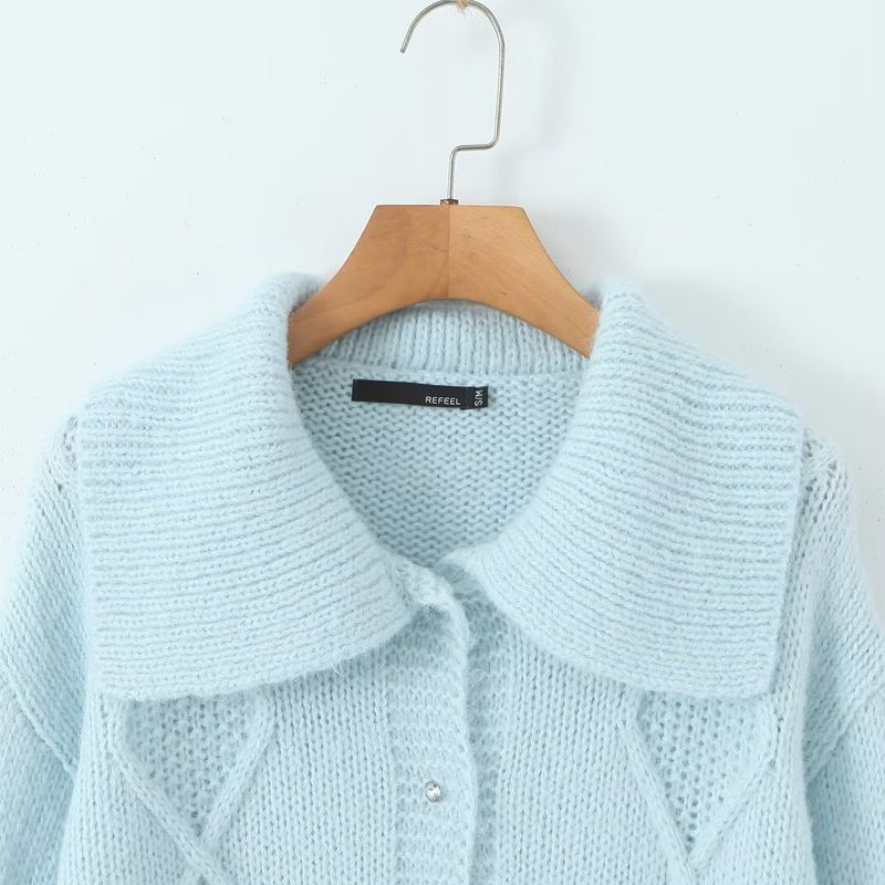 Za Export New Arrival Women's Clothing ZR Fashion Style Fashionable Loose All-Match Lapel Short Knitting Cardigan Sweater