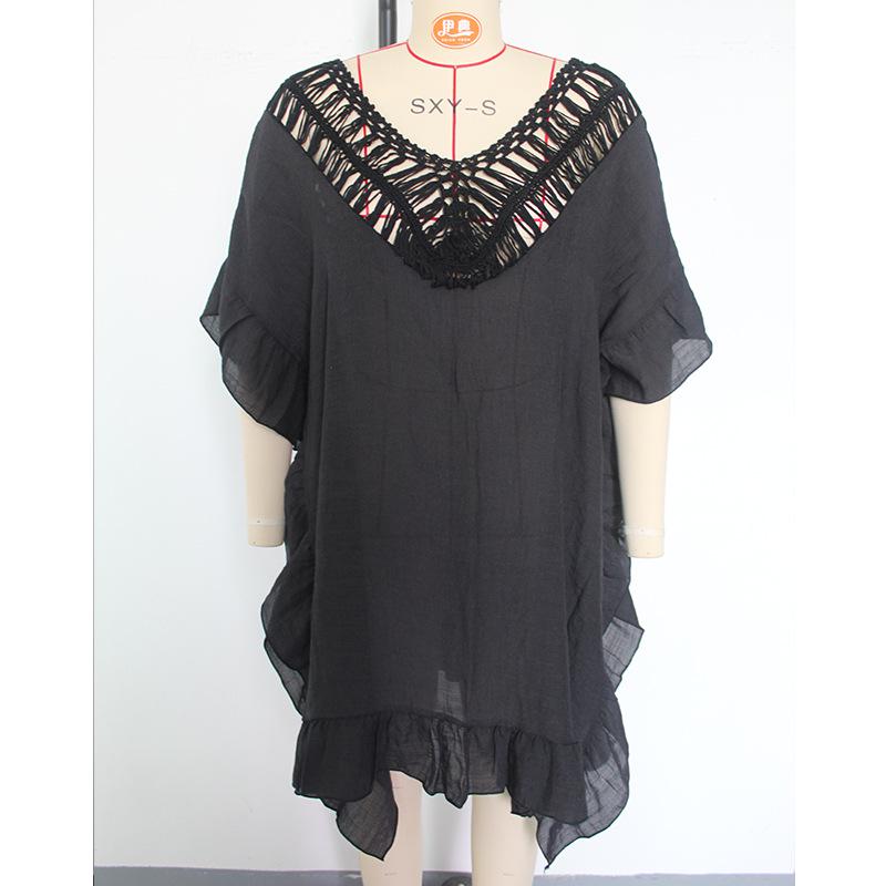 Flerfärgad volangkant virkad krage knytband öppen spetskofta för damer solskydd