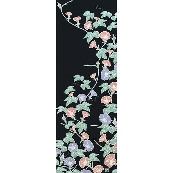 Sen no Anbo Tenugui Towel - Morning Glory (Subtle Colors) - Deep Indigo - Hand-Dyed 100% Cotton Tokuoka - Made in Japan 35cm x 100cm