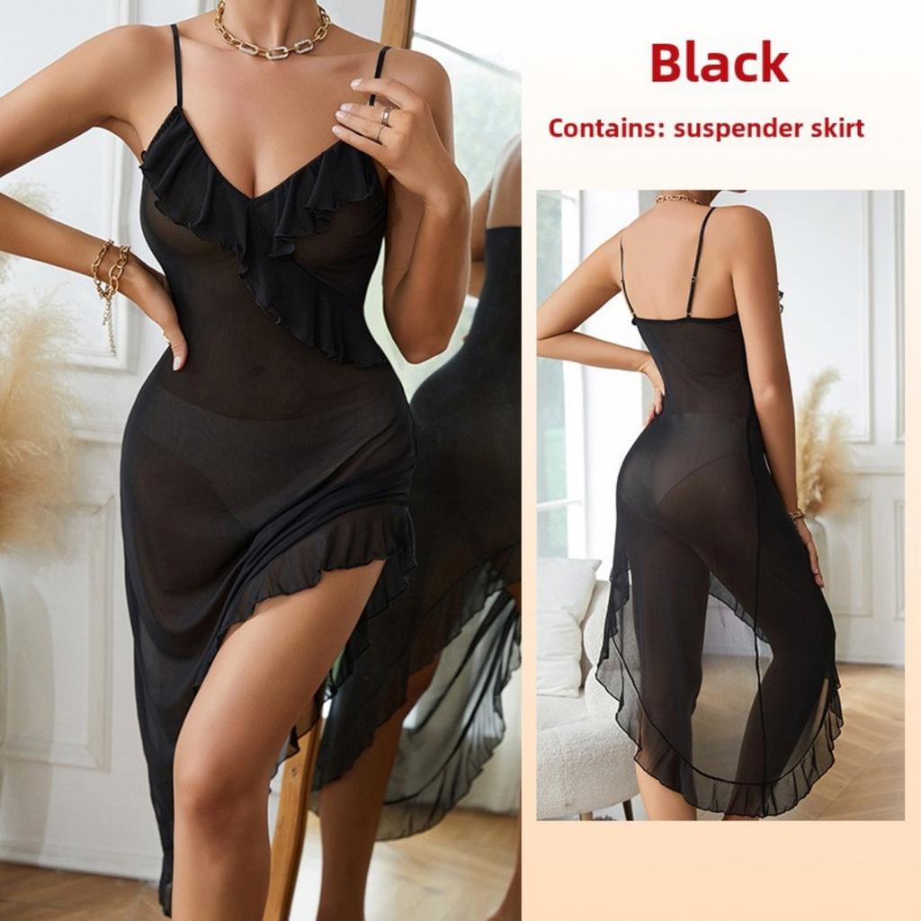 Sexy Mesh See-through Pajamas Sexy Underwear Suspenders Nightgowns Loungewear