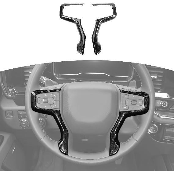 RT-TCZ for Silverado Steering Wheel Trim Carbon Fiber Interior Accessories for Chevrolet Chevy Silverado 2019+ Suburban 2020+ Tahoe 2021+ 2pcs