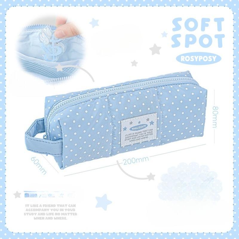 RosyPosy soft furnishings, Korean polka dot good material pencil bag, cotton-filled large-capacity student pencil bag, girls stationery bag