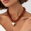 New Vintage Thick Acrylic Resin Beaded Chokers Necklace for Women Punk Gold Color Heart Pendant Clavicle Chain Jewelry Gift