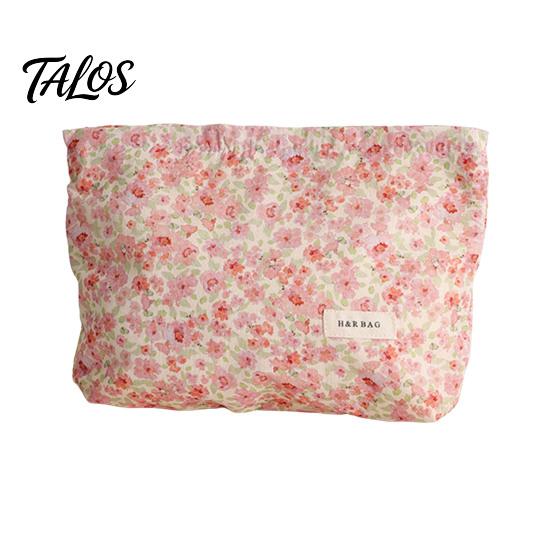 Daily Skincare Organizer Floral Cotton Makeup Bag, Large Capacity Travel Toiletry Bag with Multi Girlfriend Gift Compartments, Cute Cosmetic