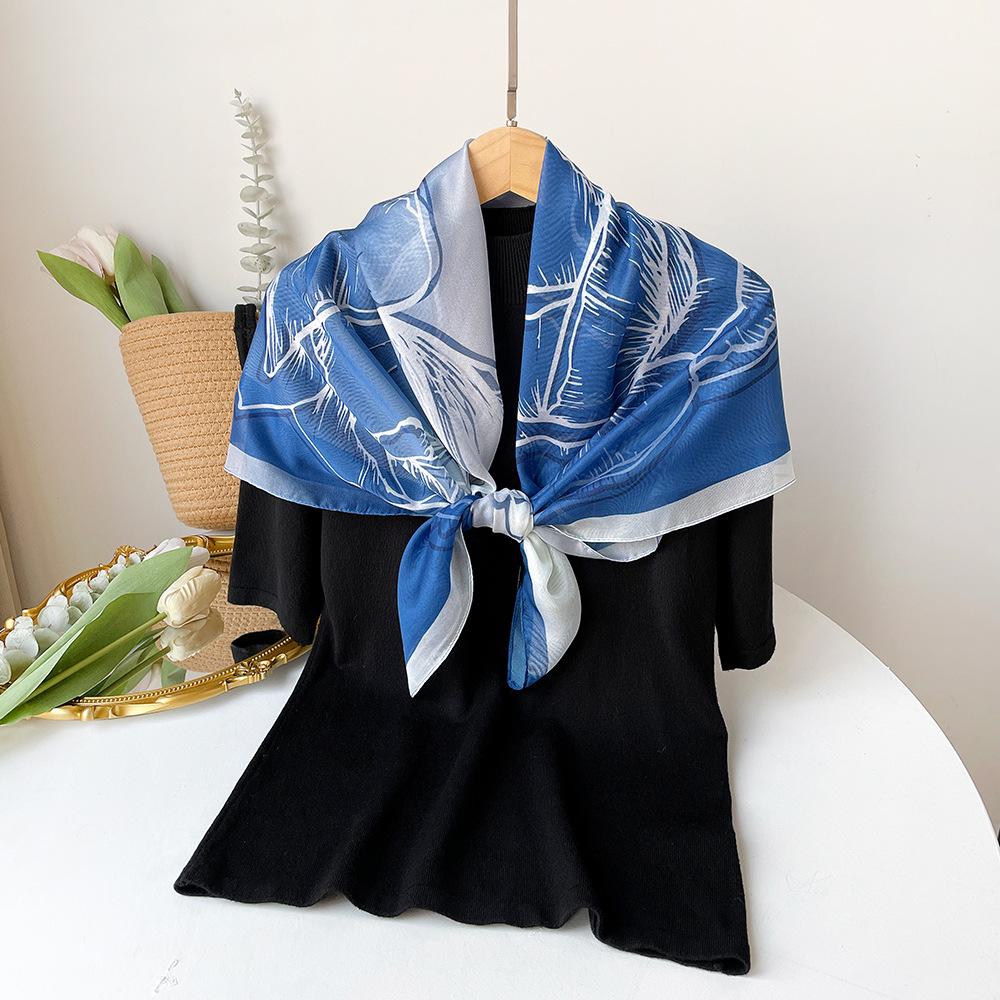 Spring Printed Silk Scarf Square Scarf Premium Sense Wrapping Turban French Gradient Paired with Shirt Thin Sunscreen Scarf
