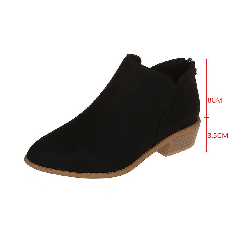 Large Size Women's Shoes Solid Color Pointed Leisure Back Zipper Low Heel Thick Heel Shoes Women