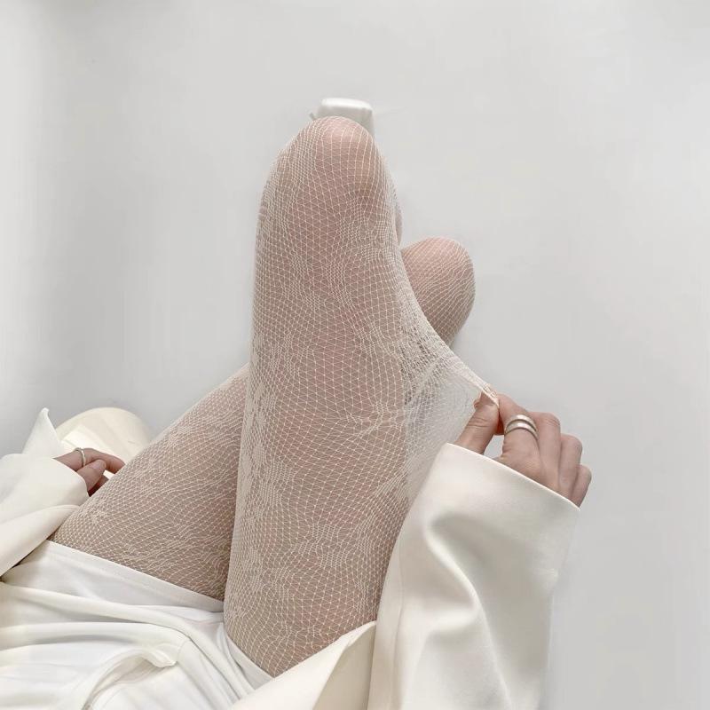 Retro Floral Lace Diamond Pattern Hollow-Out Vertical Stripe Stockings - Anti-Snag, Summer-Thin for Women