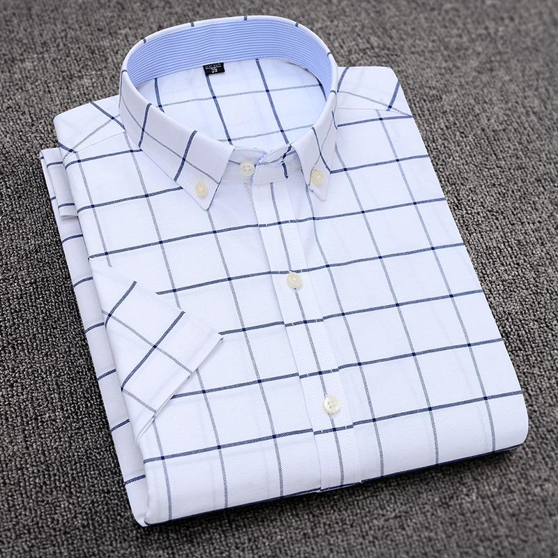 Herren Slim Fit Kurzarm Oxford Baumwolle Freizeit Hemd
