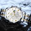 Stylish Men's Chronograph Watch, Business Watch, Quartz Movement, Stainless Steel Band, Sapphire Crystal, Waterproof, Luminous Hands, Blue Color. A