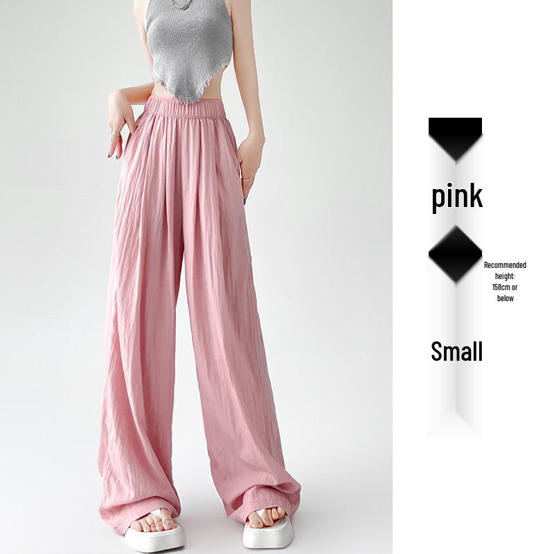 Women's Summer Blue Wide-Leg Ice Silk Pants - Casual Pleated Zen Style