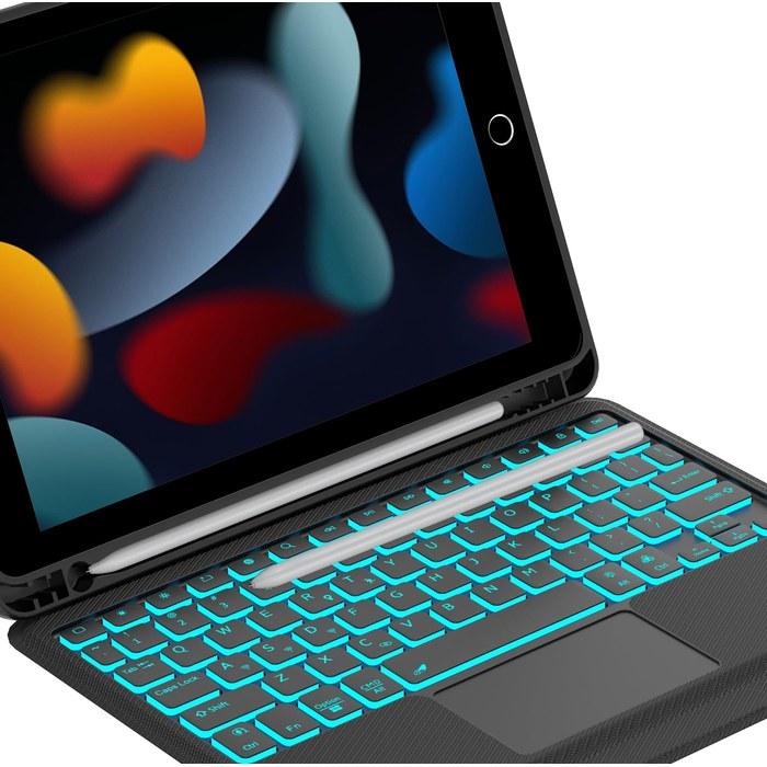 [2026] iPad Keyboard Case for 9th/8th/7th Gen & iPad Pro 10.5", 10.2", 7-Color Backlight, Trackpad, Type-C, 15°-180° Adjustable, 3-Device