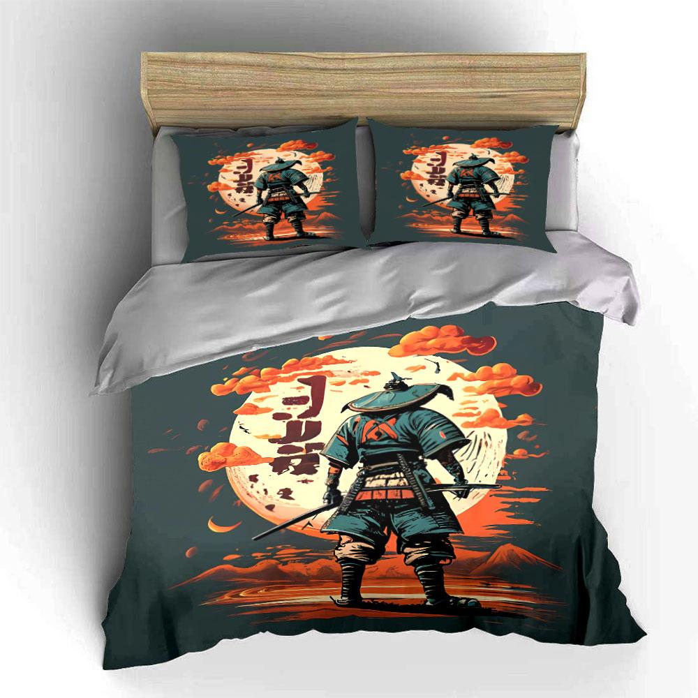 Samurai Art Decor Set Soft Comfortable Duvet Cover Bedding Set Included 1*Duvet Cover & 2*Pillowcases, Gift