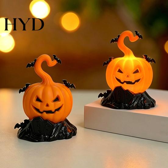 Halloween Window Display LED Candle Light Figurine, Bat Tombstone Glowing Tabletop Ornament, Warm Lighted Props Pumpkin Decor Prop for Escape