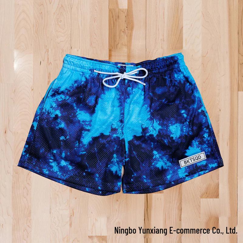 BKTSQD Men's Quick-Dry Splatter-Ink Mesh Basketball Shorts