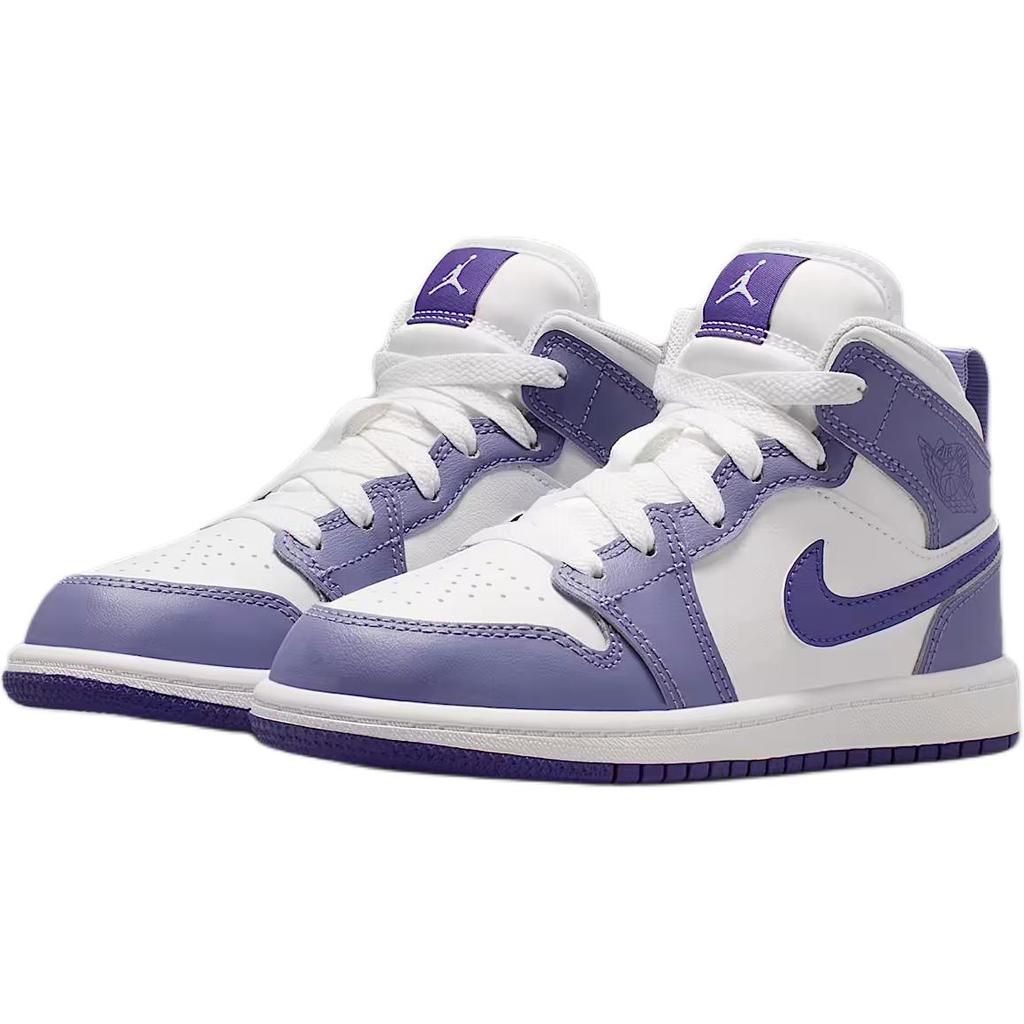 Jordan Air Jordan 1 Abrasion Resistant Mid Top Children's Basketball Shoes Purple White Kids' DQ8424-500