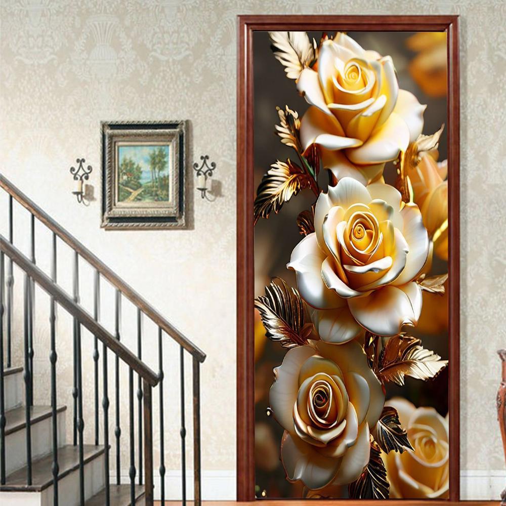 

1 шт. цветы Веранда Виниловая наклейка на дверь для спальни Домашний декор Самоклеящаяся Съемная наклейка на стену Ремонт двери Водонепроницаемый постер 77x200cm