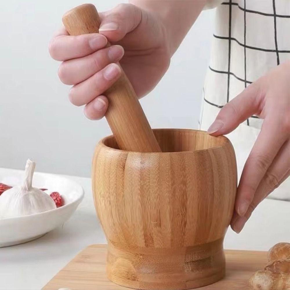 Splash-proof Manual Spice Crusher Premium Bamboo Garlic Masher Restaurant Kitchen