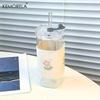 KEMORELA 4/6 pezzi Tazza portatile da 380 ml - Tazza quadrata unica in vetro resistente al calore con coperchio e cannuccia, versatile per bevande calde o fredde