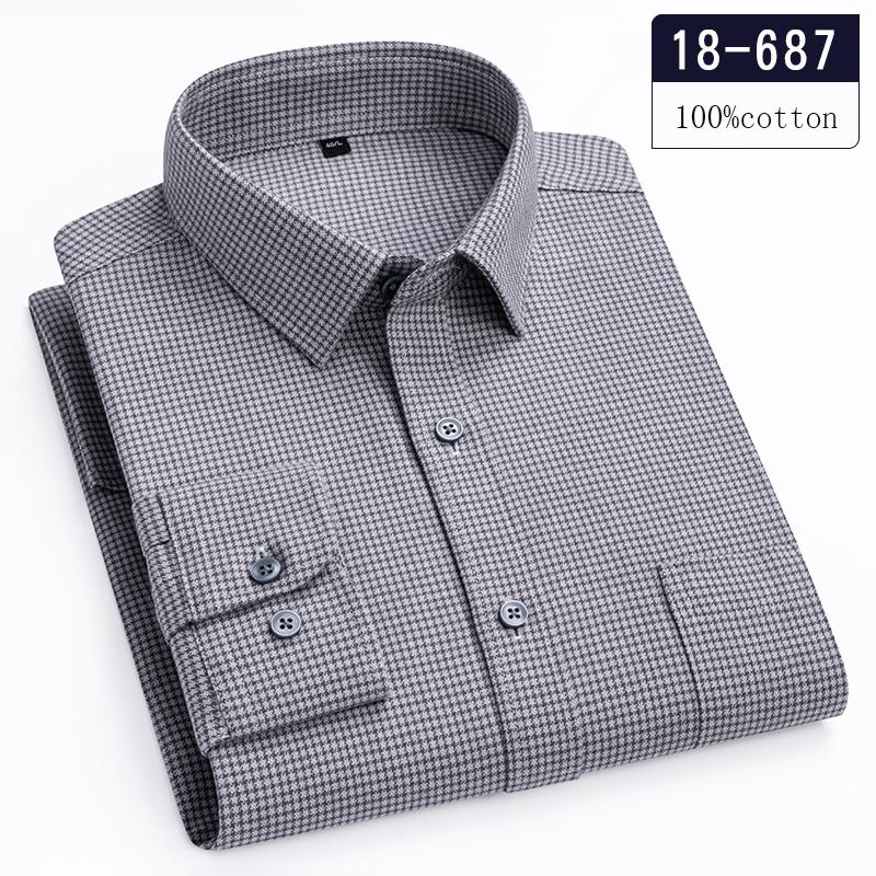 Luxury Hight Qulity 100%Cotton Long-sleeve Shirts for Men Slim Fit Casual Plaid Shirt Houndstooth Office Clothes Elegant Tops