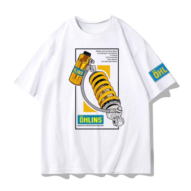 Best Ohlins White Tshirt Collection Motorcycle Shock Absorber Print Short Sleeve Tshirt Racing Fan Clothes