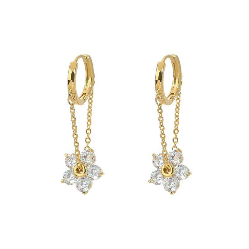 

K.L.Y earrings ladies Popularity cherry blossoms 18k gold RGP zirconia hoop Compatible with metal allergies sway 18K gold popular earrings cute