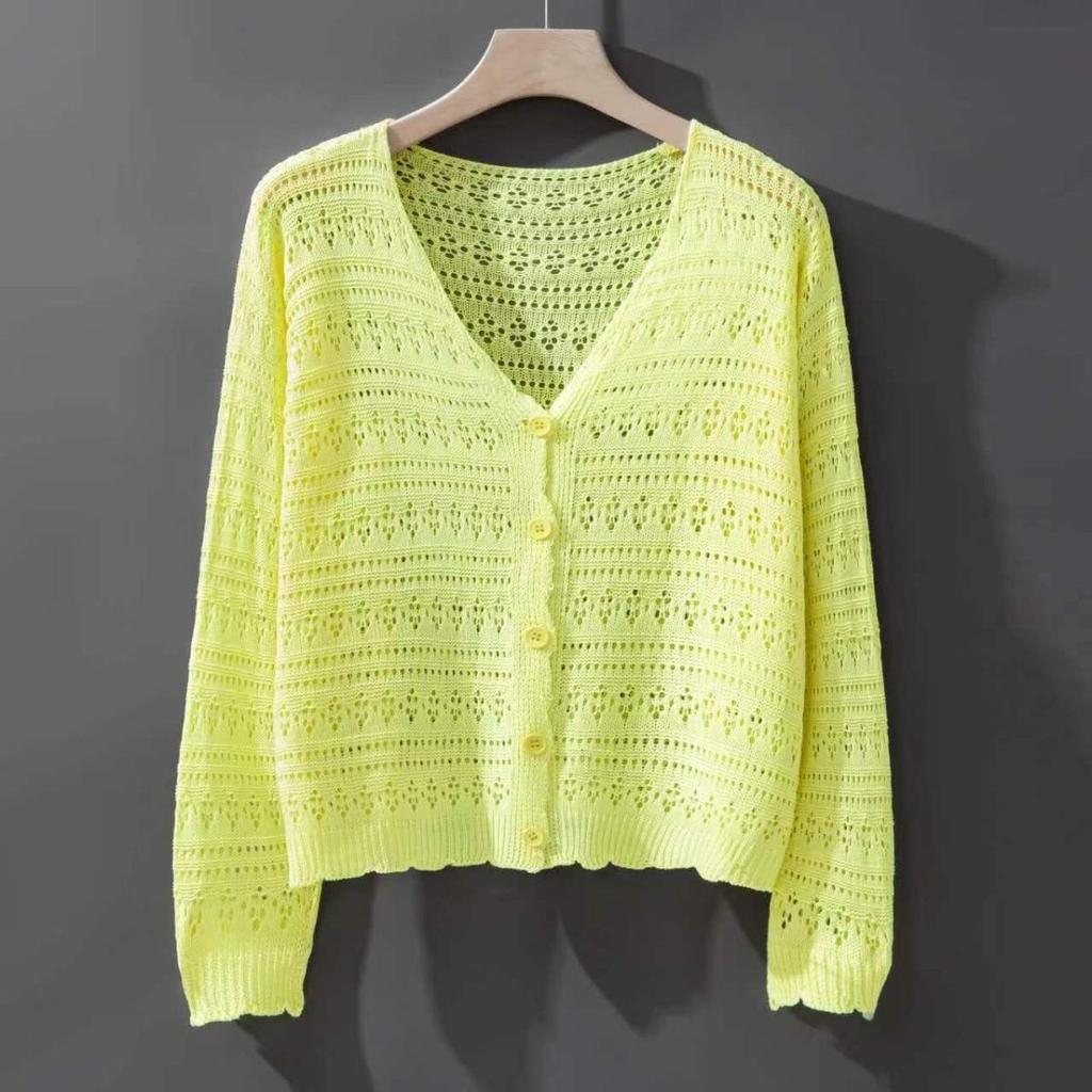 Summer Women's Thin Knit Sweater Long Sleeve Short Cut-out Sun Protection Shawl Breathable Knitted Jacket