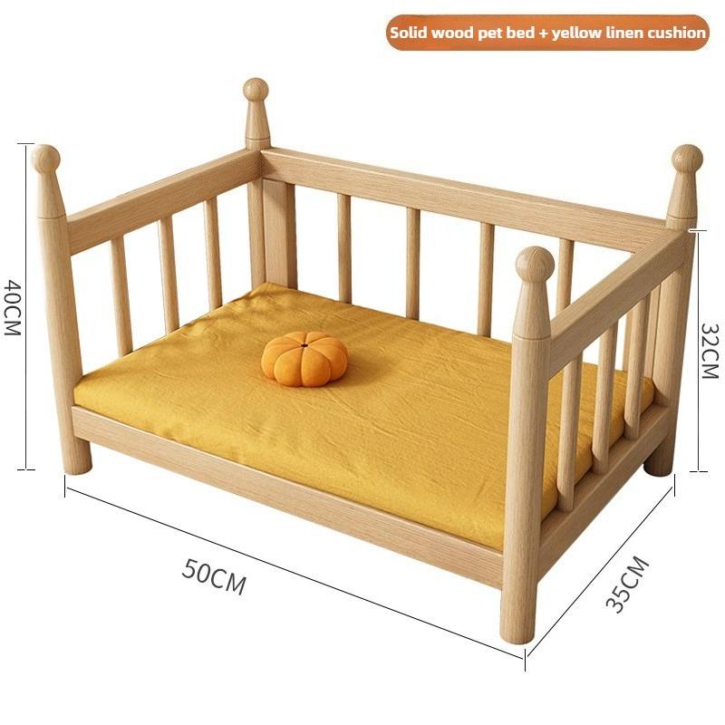 Wooden Dog Bed Modern Durable Dog Bed Headboard All Season Safety Dogs Beds Removable Mattress Dampproof Teddy Stylish Cat Nest