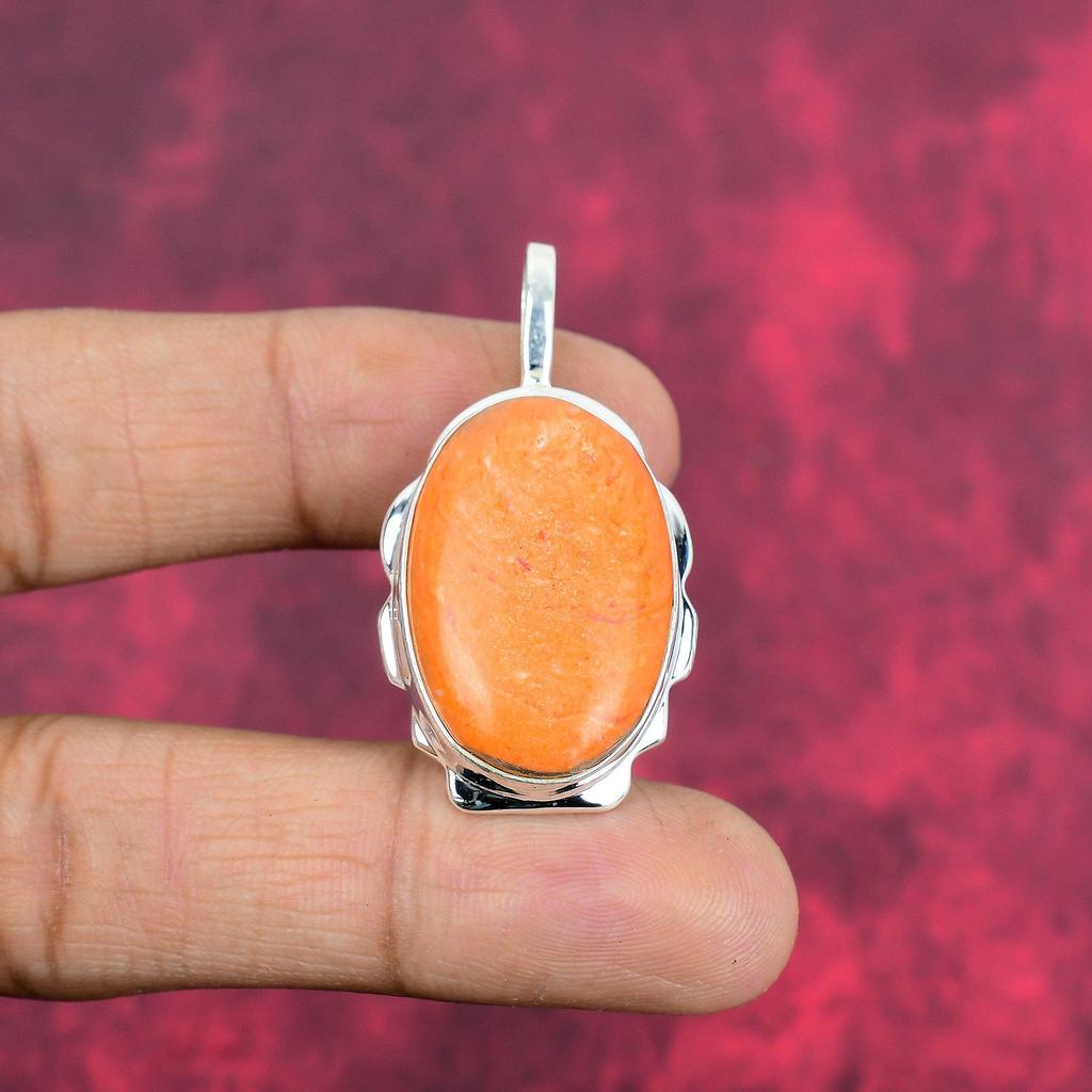Oragne Sponch Coral 925 Solid Sterling Silver Pendant, Handmade Gemstone Pendant Jewelry, Gifts For Wife Brand New Pendant