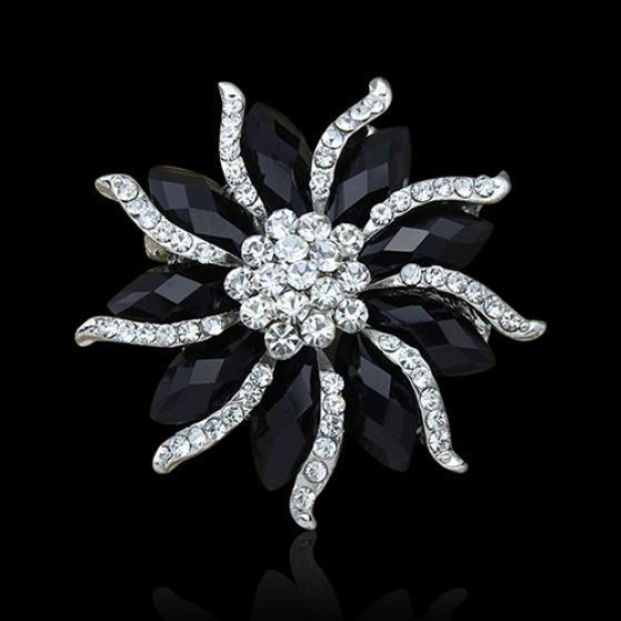 Women's Xmas Gift Blossom Flower Brooch Black Collar Pin ADM