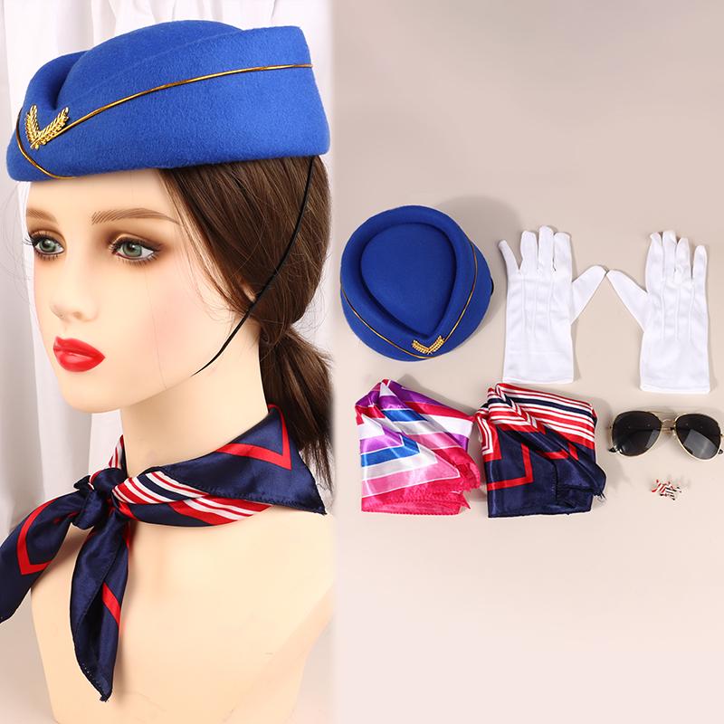1 rinkinys Moteriški skrydžio palydovo drabužių aksesuarai Cosplay rekvizitai Kostiumo skrybėlė Akiniai nuo saulės Šalikas Pirštinės