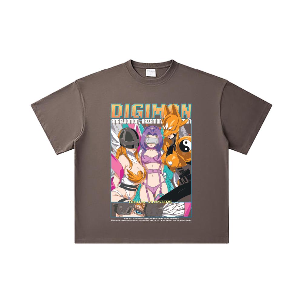 260 GSM Double Yarn 32 Count 100% Cotton Digimon V6 Waifus Print Unisex Heavy Cotton T Shirt