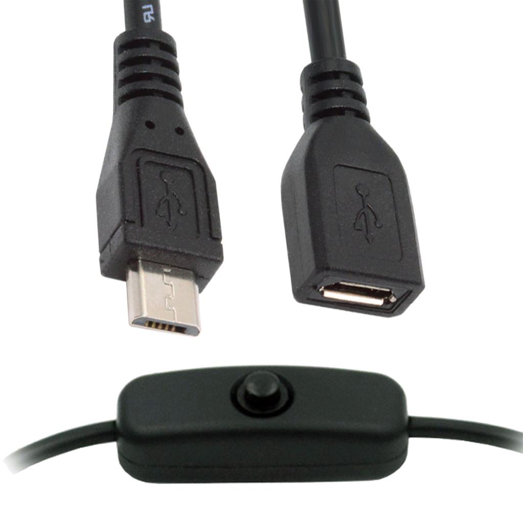 PW-012-MM Micro USB2.0 Cable with On/Off Power Switch Button Micro 5 Pin Male to Female for DC 5V Desk Lamp Fan Camera