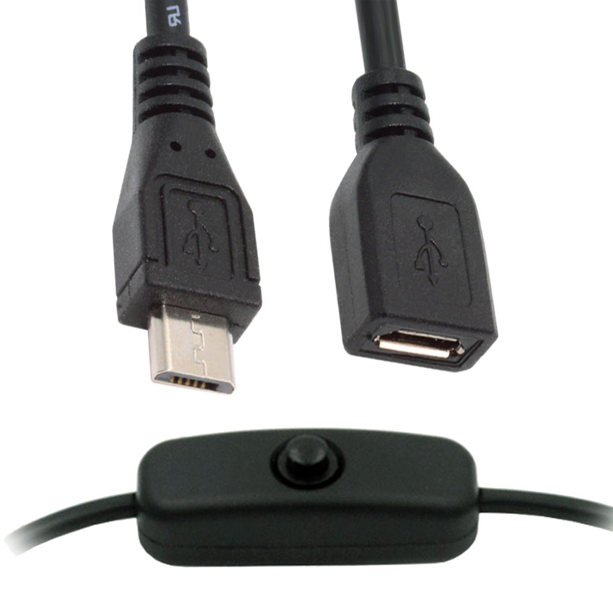 

PW-012-MM Micro USB2.0 Cable with On/Off Power Switch Button Micro 5 Pin Male to Female for DC 5V Desk Lamp Fan Camera A