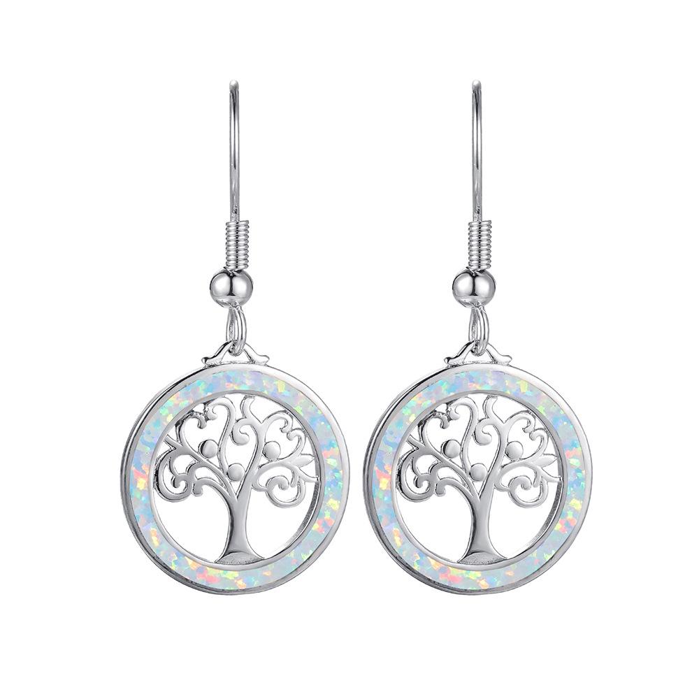 Retro Art Life Tree Blue and White Earrings