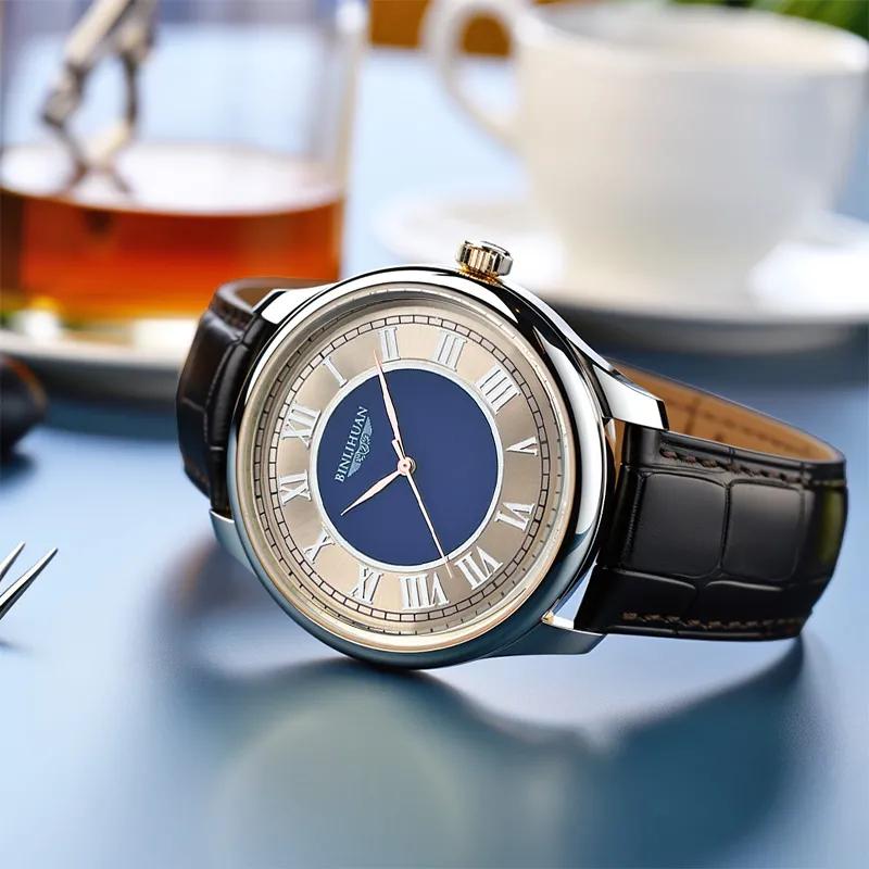 Orologio da polso da uomo Business Quarzo Numeri Romani Orologio in Pelle