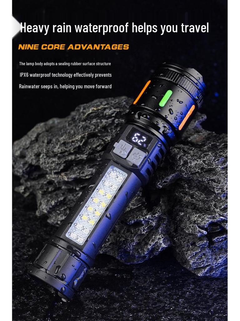 Rechargeable Type-C Flashlight with COB Side Light for Outdoor and Emergency Use