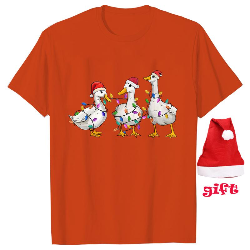 Funny Duck Christmas Print Tops Fashion Women Firends Xmas Party Tees Graphic Tops with Christmas Hats Female Clothing T-shirt