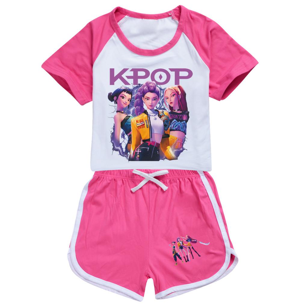5112 Kids Girls POP Rumi Zoey Mira Print T-shirt Shorts Sport Tracksuit Clothes Set