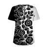 Women's New Button V-Neck Fashion Print Short Sleeve Retro Print T-Shirt Slim Top Casual Tops
