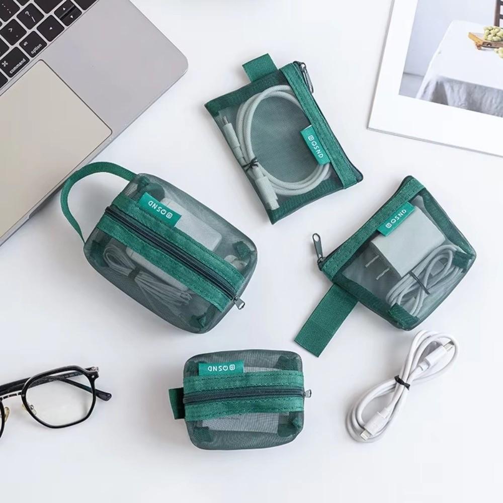 6pcs Set Square Mesh Storage Pouch Nylon Mini Zipper Coin Purse Charging Cables Storage  Home Use