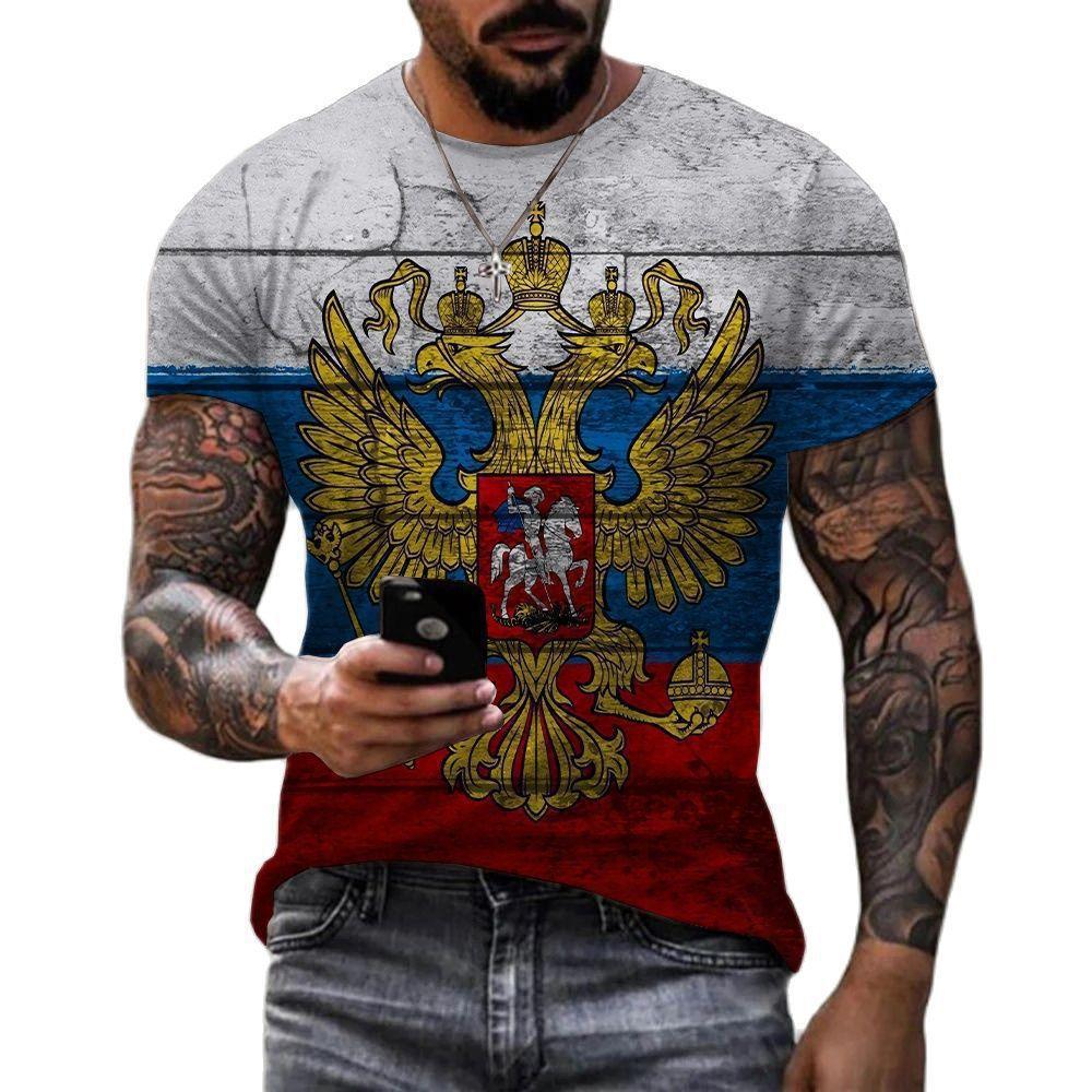 Summer Round Neck 3D Russian Bear Print Top Fashionable Casual Short Sleeved Men's T-shirts