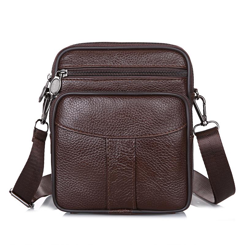 Double Zipper Genuine Leather Men’s Crossbody Bag, Multi-Zipper Small Shoulder Bag for Phone, Wallet, Travel & Daily Use