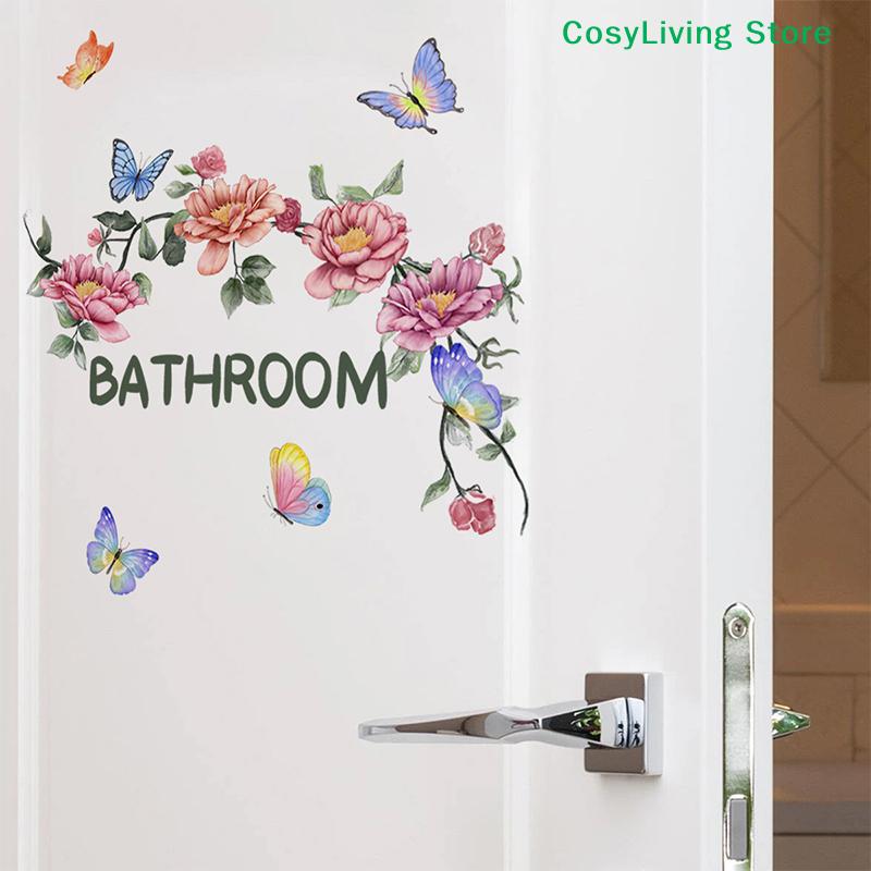 [CL]Beautiful Butterfly Flower Wall Stickers Toilet Bathroom Door Decoration Mural Home Decor Self-adhesive Beautify Wallpaper