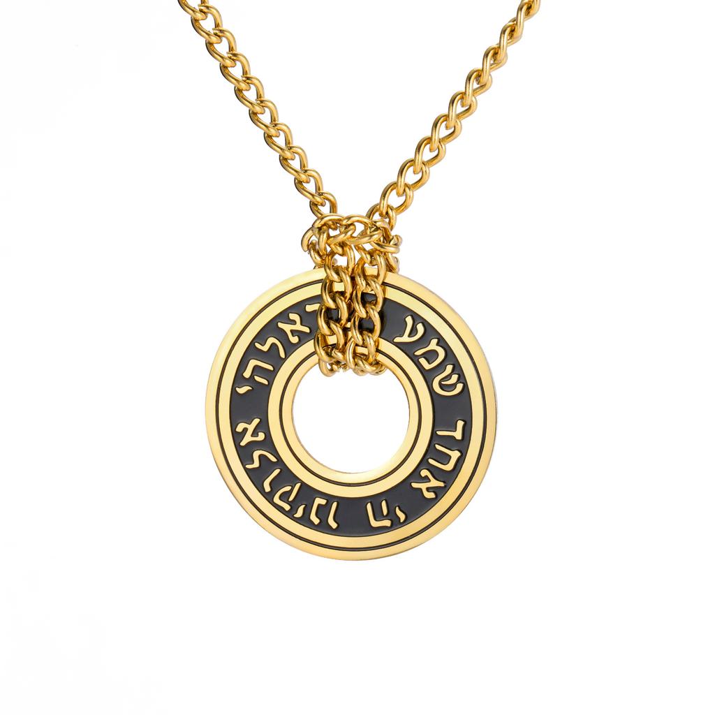 Collier Pendentif Rune Cercle Creux Découpé en Acier Titane Vintage avec Cordon en Cuir